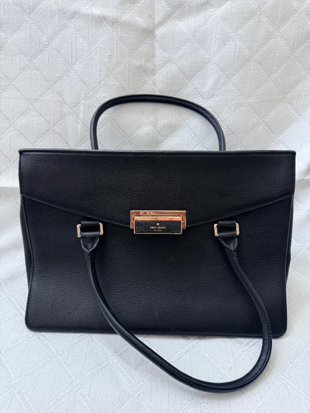 Kate Spade New York Black Leather Satchel Tote Gold Hardware